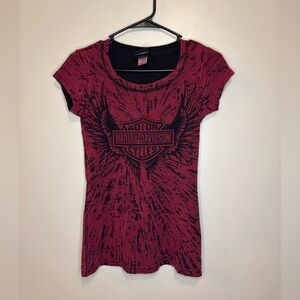 Harley-Davidson Women's Red and Black Winged Tee